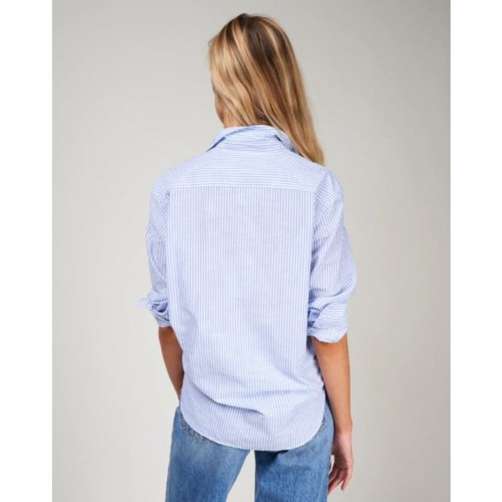 Frank & Eileen Eileen Relaxed Button-Up Shirt Superluxe Navy Thin Stripe Sze XXS - Picture 6 of 12